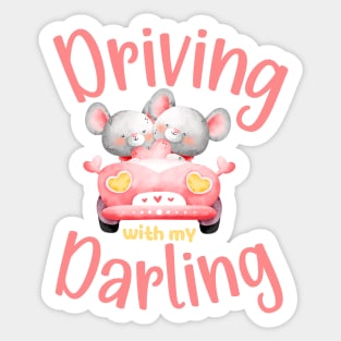 Driving with My Darling - Cute Mouse Valentines Couples Pink Sticker